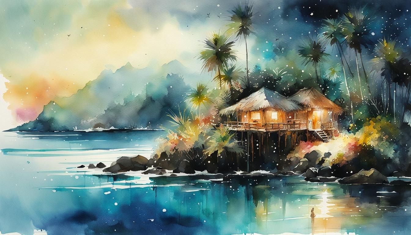 Christmas Island Oasis Watercolor Painting