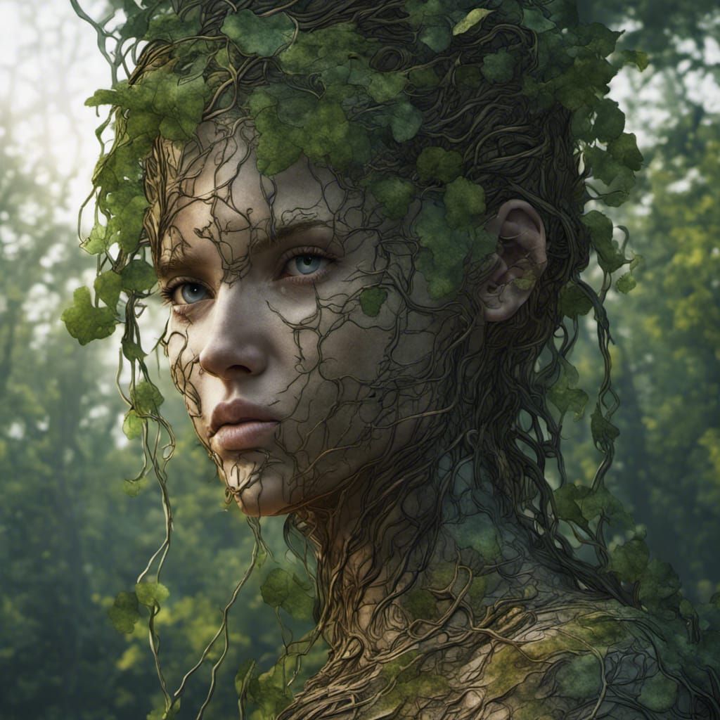 Vine Face in Forest: Detailed Matte Painting