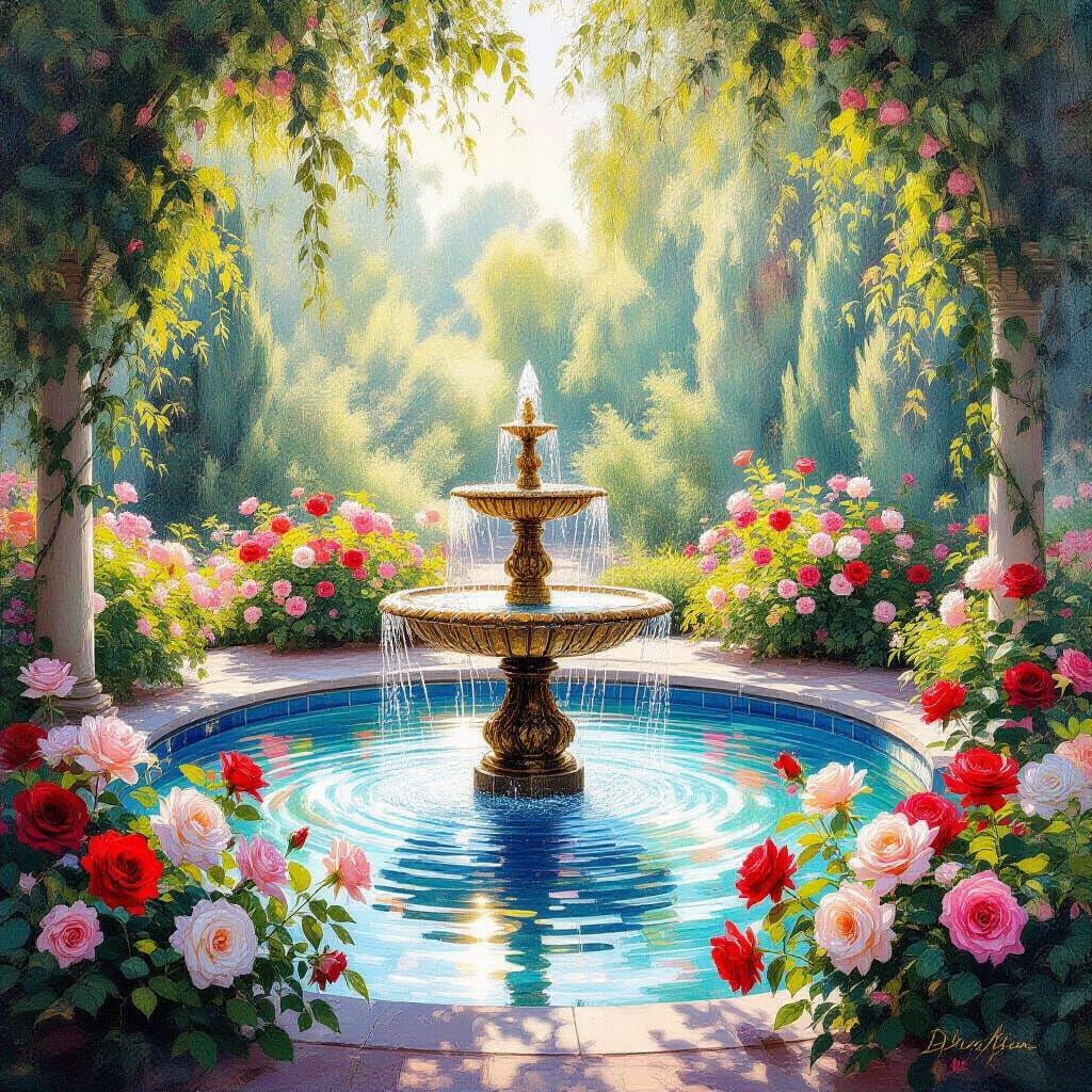 Rose Garden Fountain in Metamodern Style