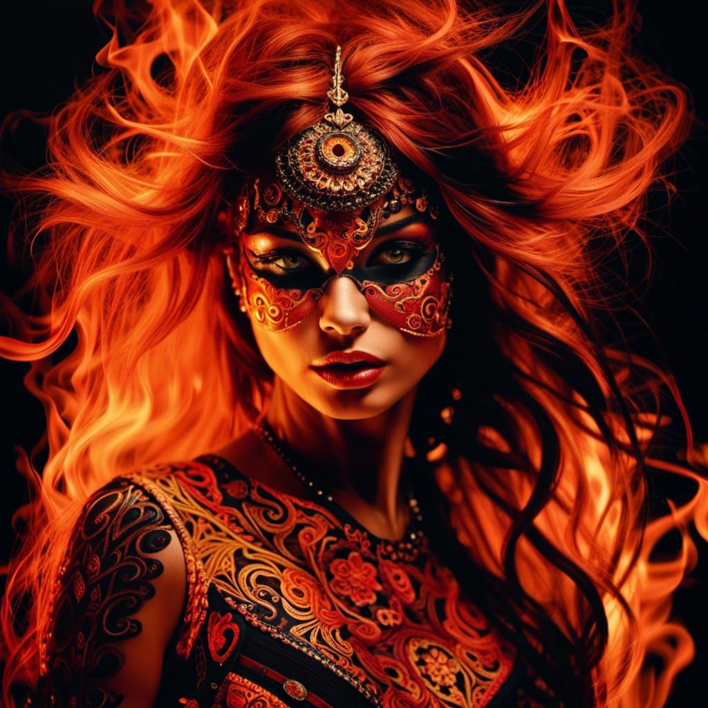 Captivating Woman Engulfed in Blazing Flames