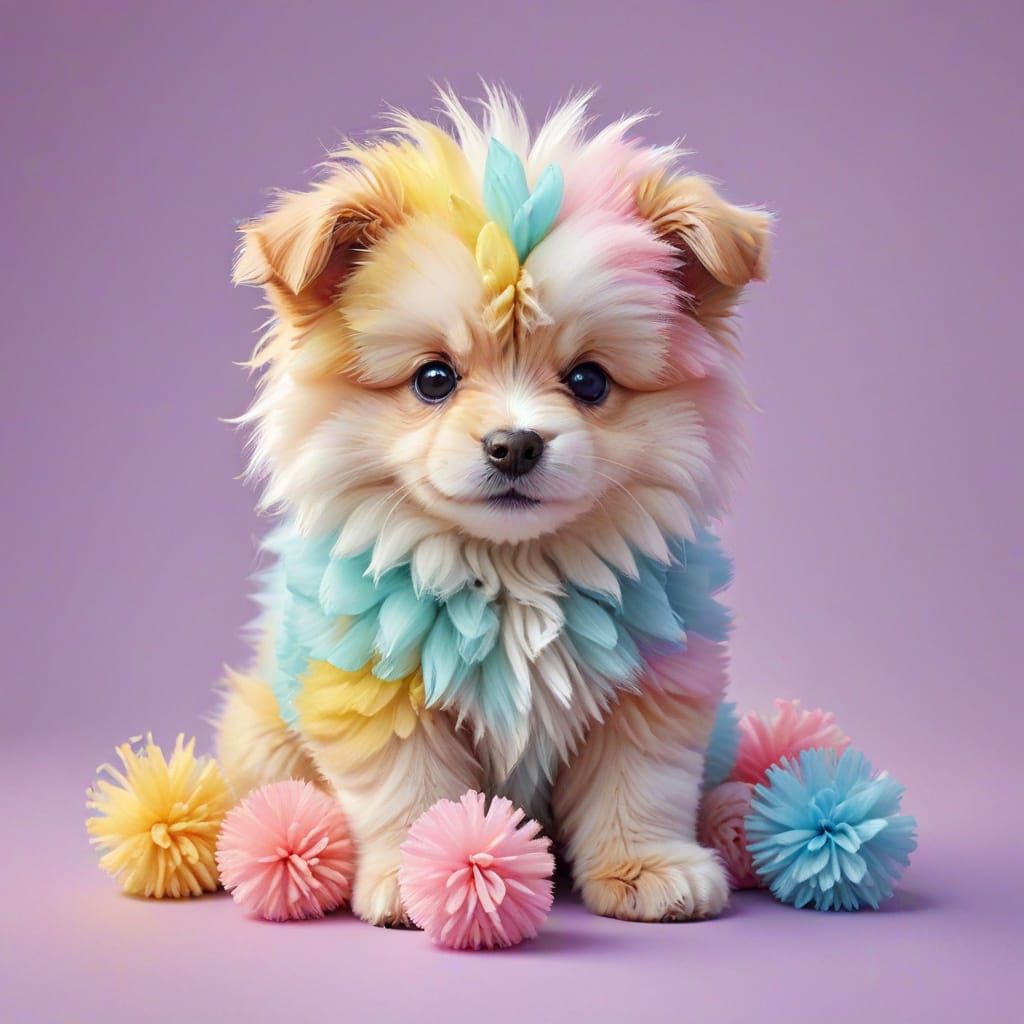 Pom Pom Puppy in Cute Kawaii Art Style