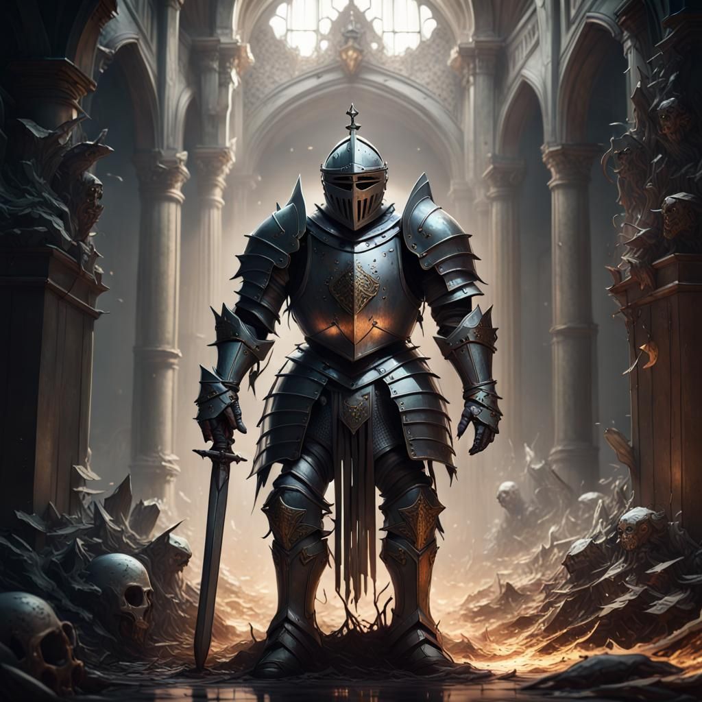 Cursed Knight Battles On, a Dark Fantasy Illustration