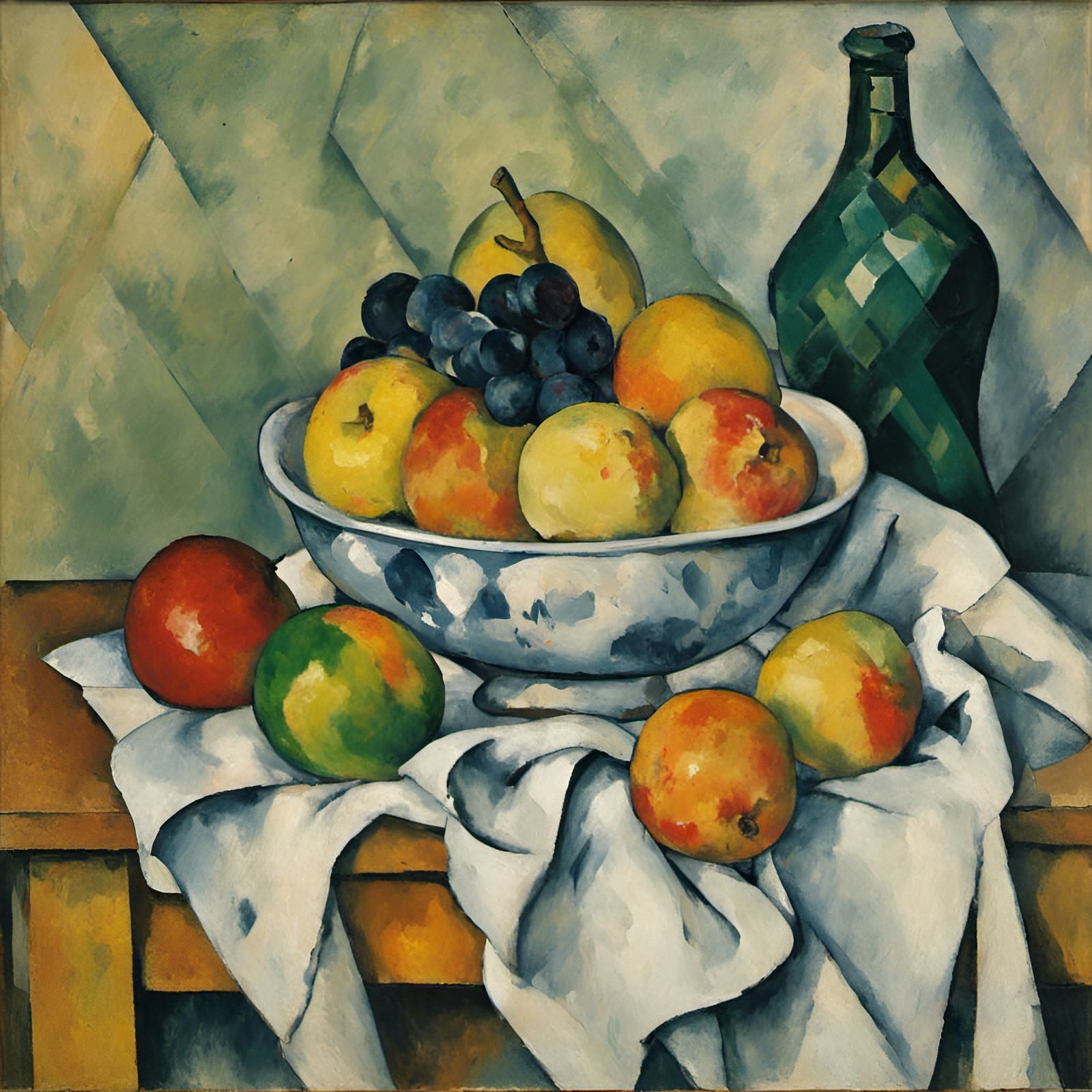 Bowl of Fruit Still Life in Post-Impressionist Style