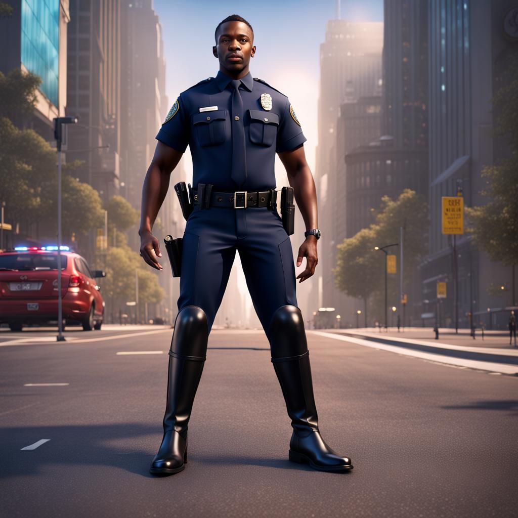 Black Police Officer in Uniform: Detailed Matte Painting