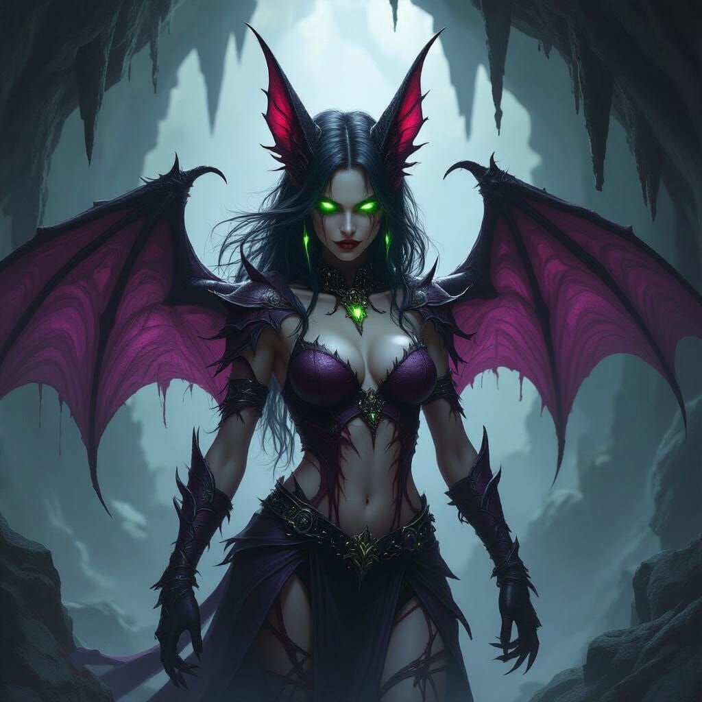 Corrupted Bat-Hybrid Woman in Dark Fantasy Style