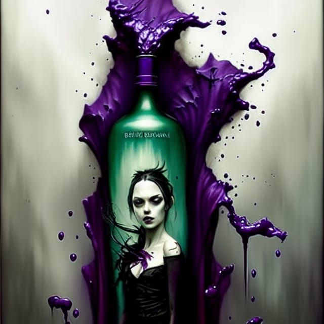 Sinister Goth Potion Bottle in Oil Painting Style