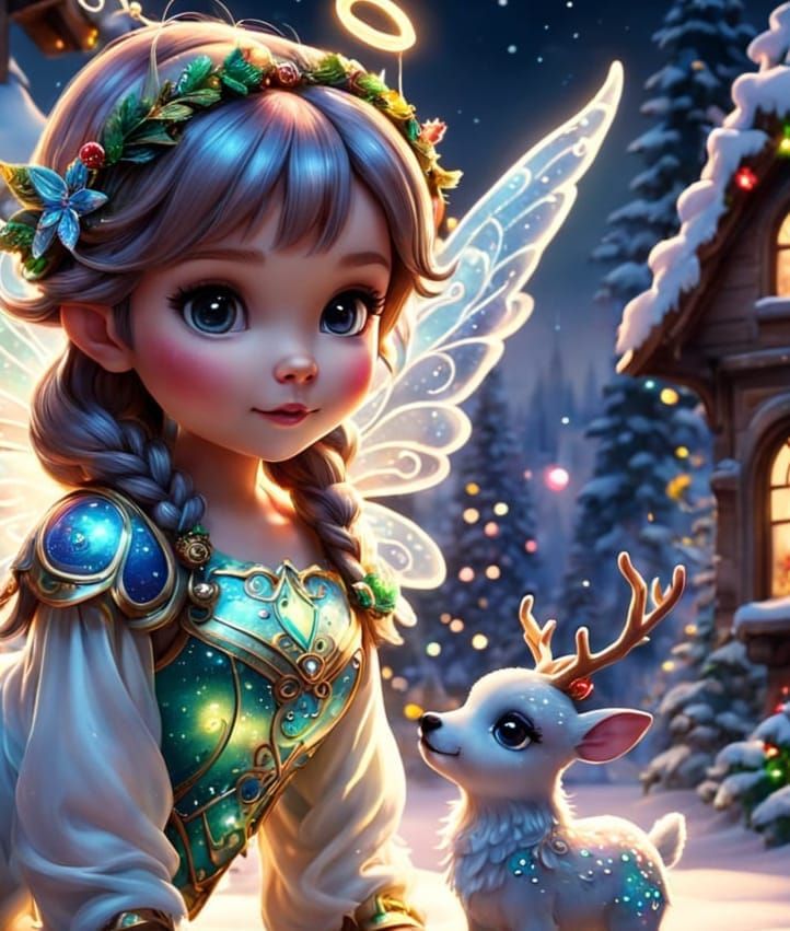Glowing Glass Christmas Fairy with Reindeers in a Whimsical...