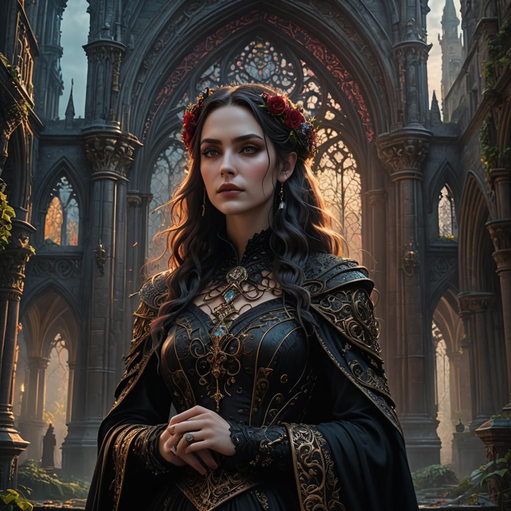 Romantic Gothic Woman: Detailed Fantasy Art