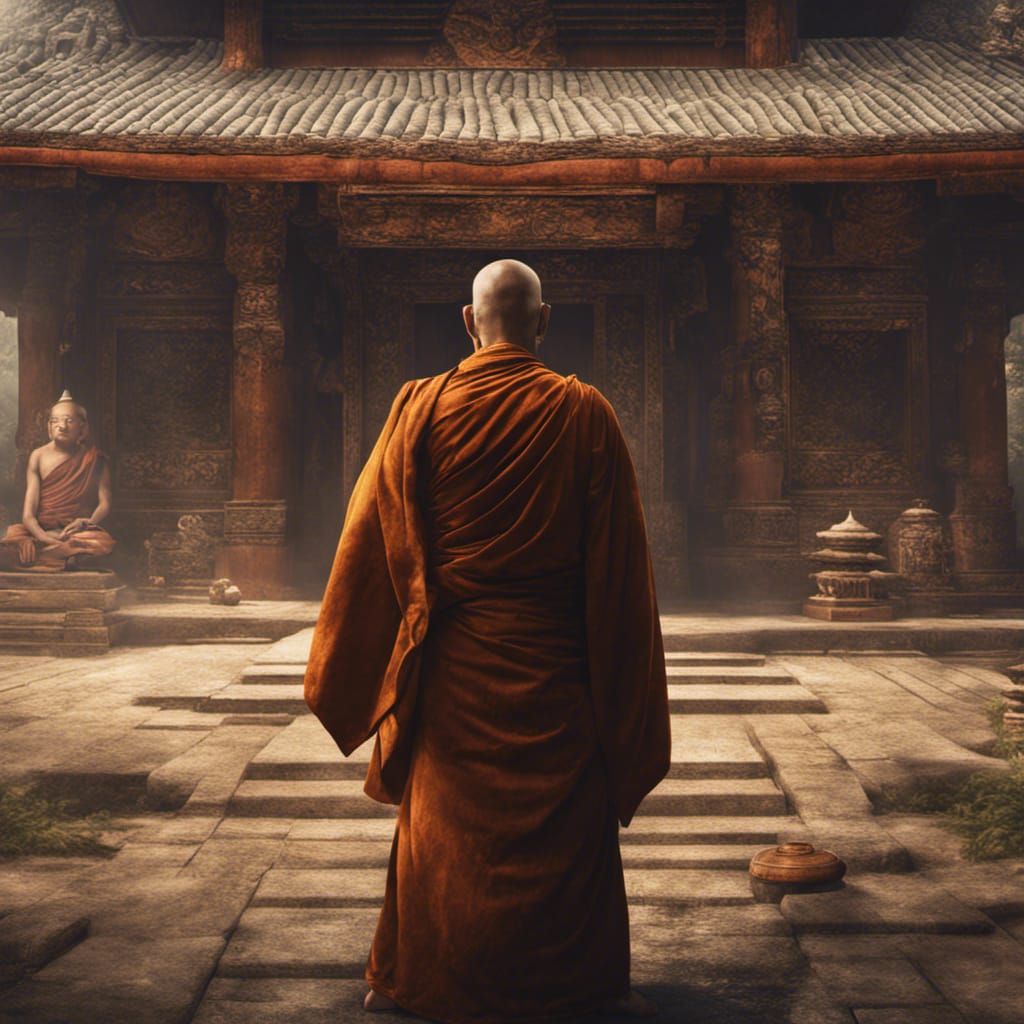 Cinematic Buddhist Monk in Ornate Temple