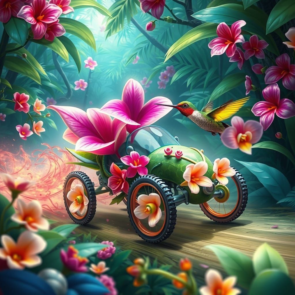 Flower-Powered Car Races Through Tropical Rainforest