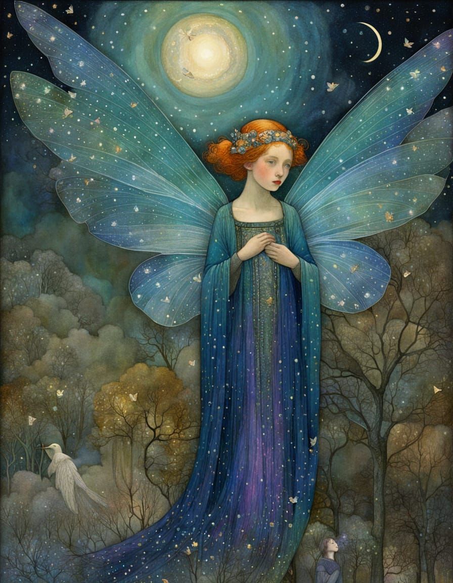 Ethereal Winged Fairies Under Celestial Night Skies
