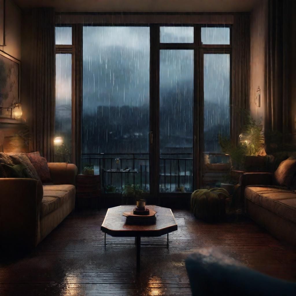Cozy Home Rainy Day Window View: Digital Painting