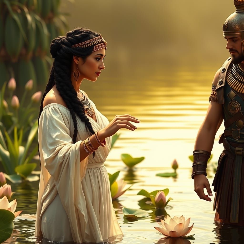 Egyptian Queen Reaches Out to Roman Soldier in the Nile