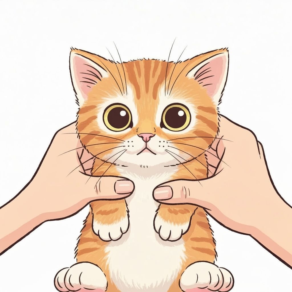 Tiny Ginger Kitten Lifted Gently in Storybook Style