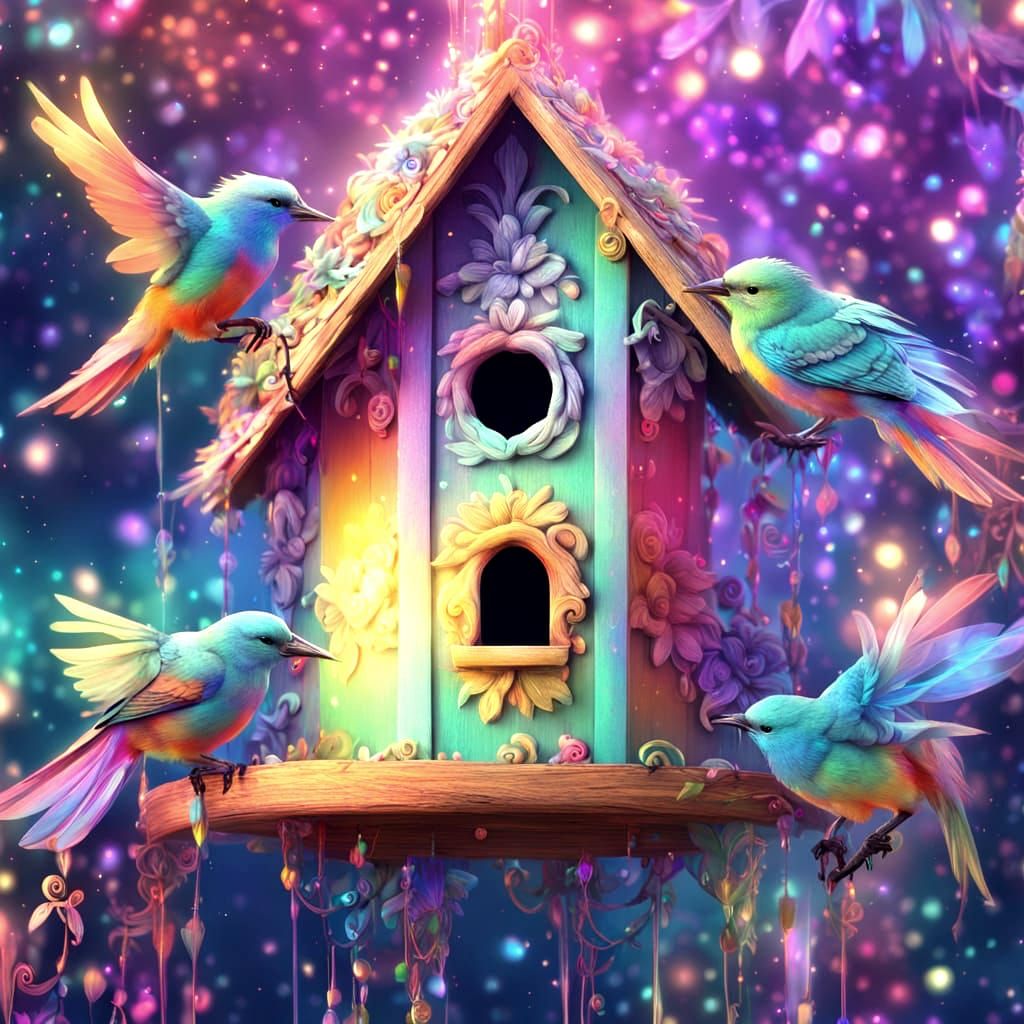 Magical Brightly Coloured Bird House