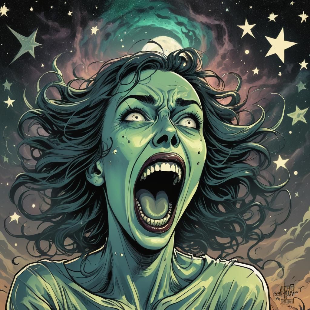 Lovecraftian Horror: Screaming Face Under Malignant Stars