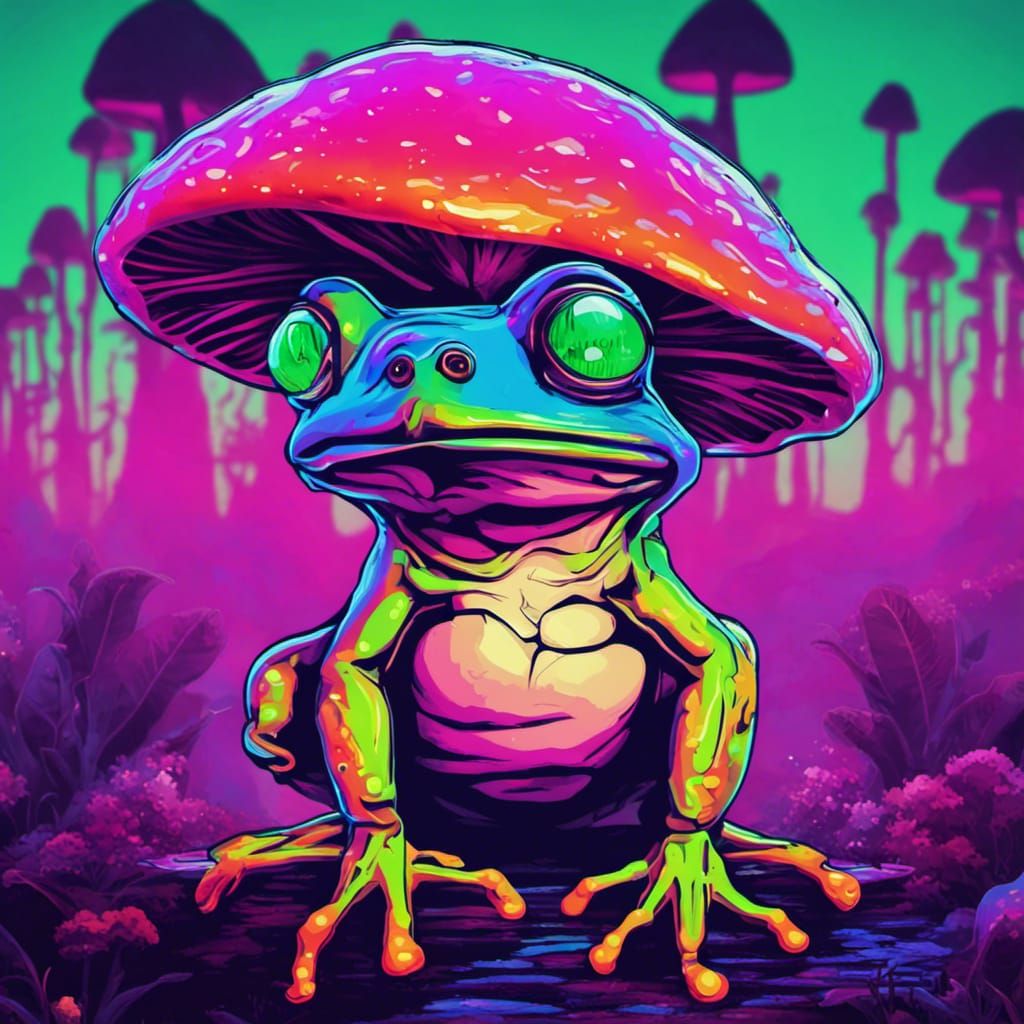 Mushroom Frog in Synthwave Neon Retro Style