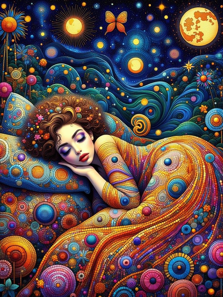 Sleeping Beauty Asleep in Klimt Style Mixed Media