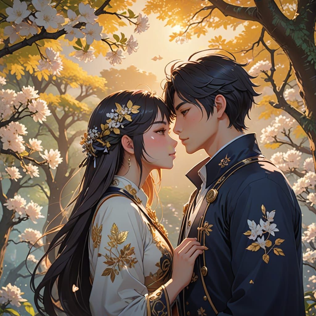Elegant Anime Romance in Vibrant Bloom