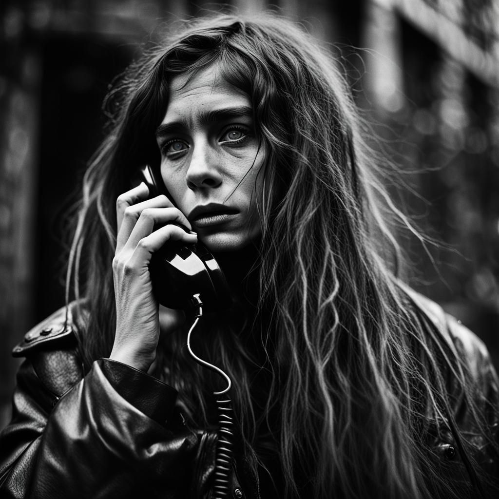 Cyberpunk Girl Portrait Calling on Telephone