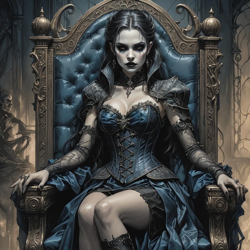Vampire Queen on Throne in Dark Fantasy Sketch