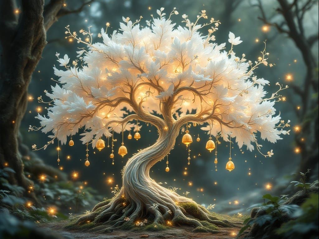 Ethereal Fantasy Tree Radiates Soft, Golden Glow