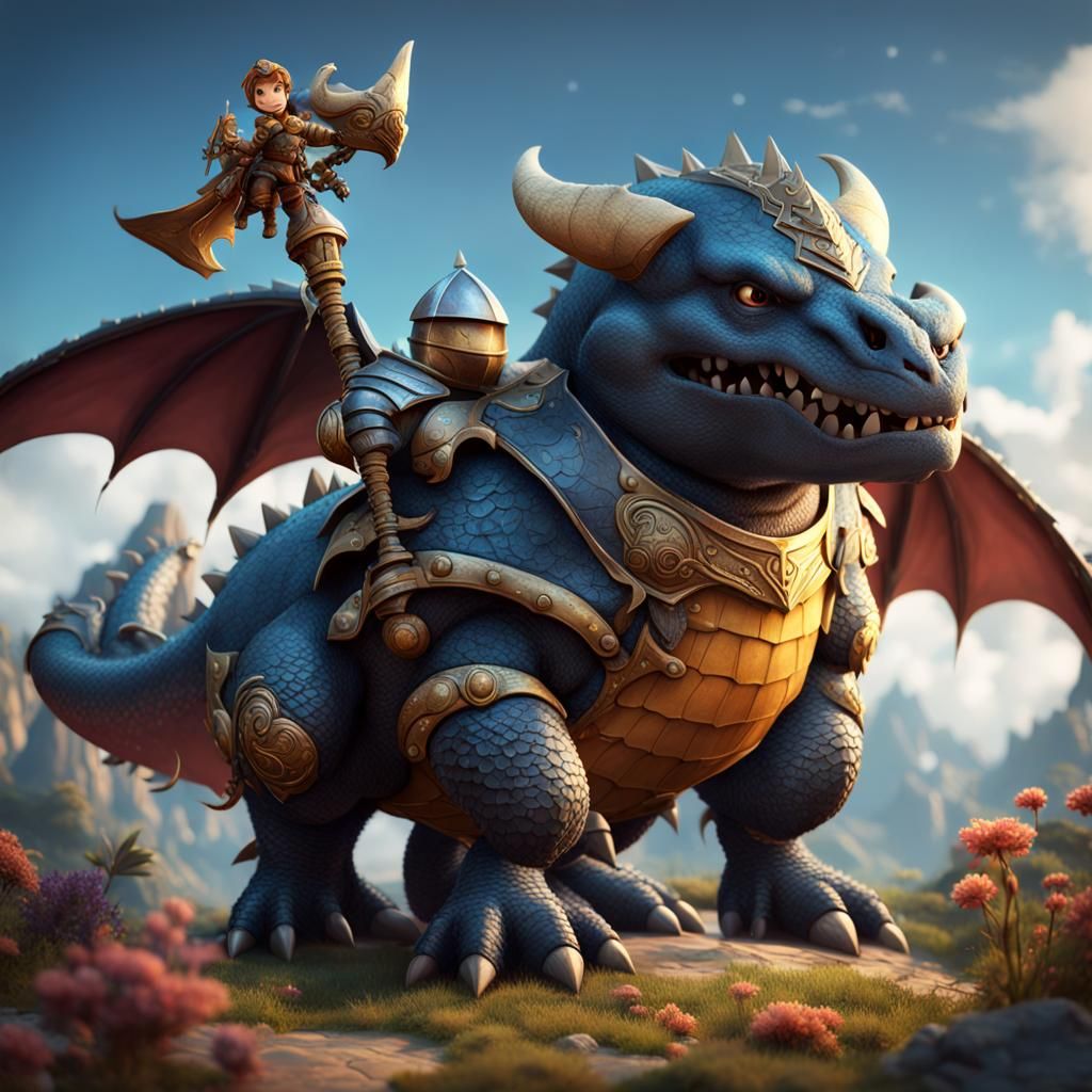 Chubby Knight and Dragon: Detailed Fantasy Art