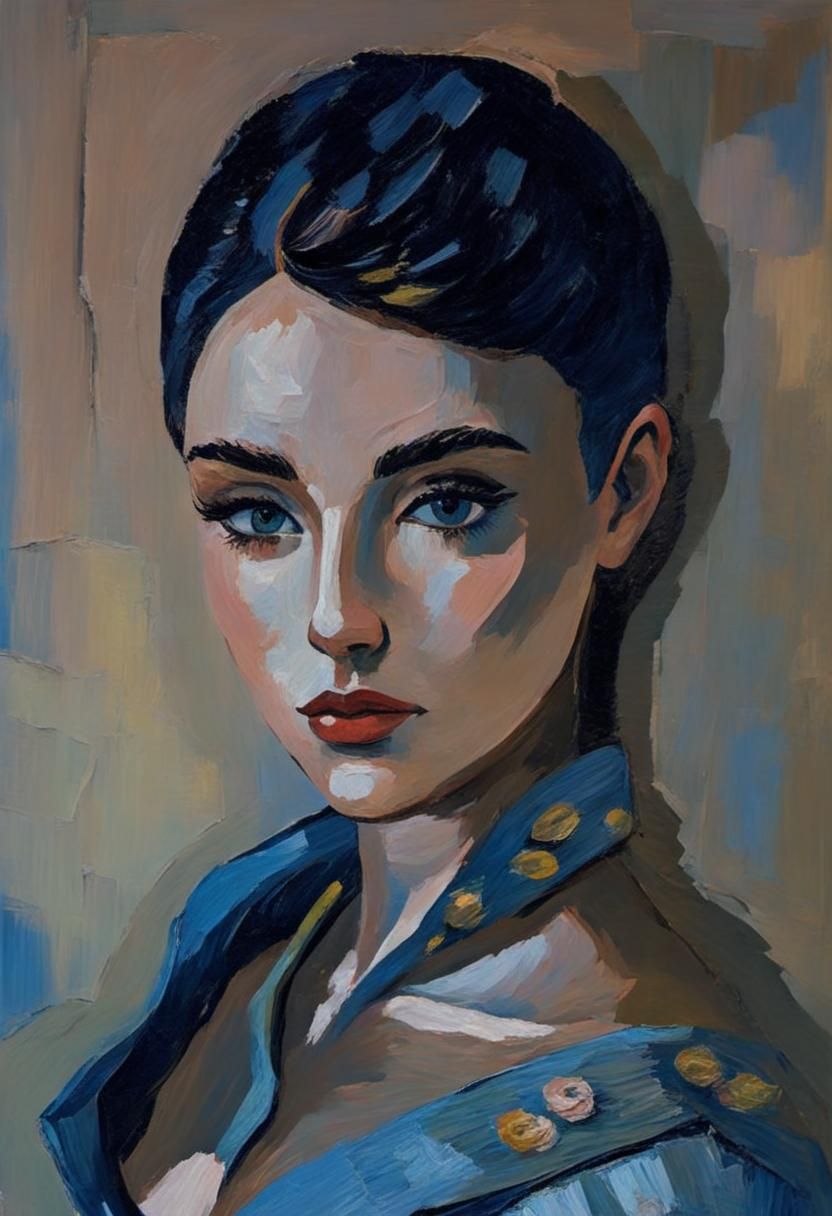 Stunning Woman in Post-Impressionist Impasto Style
