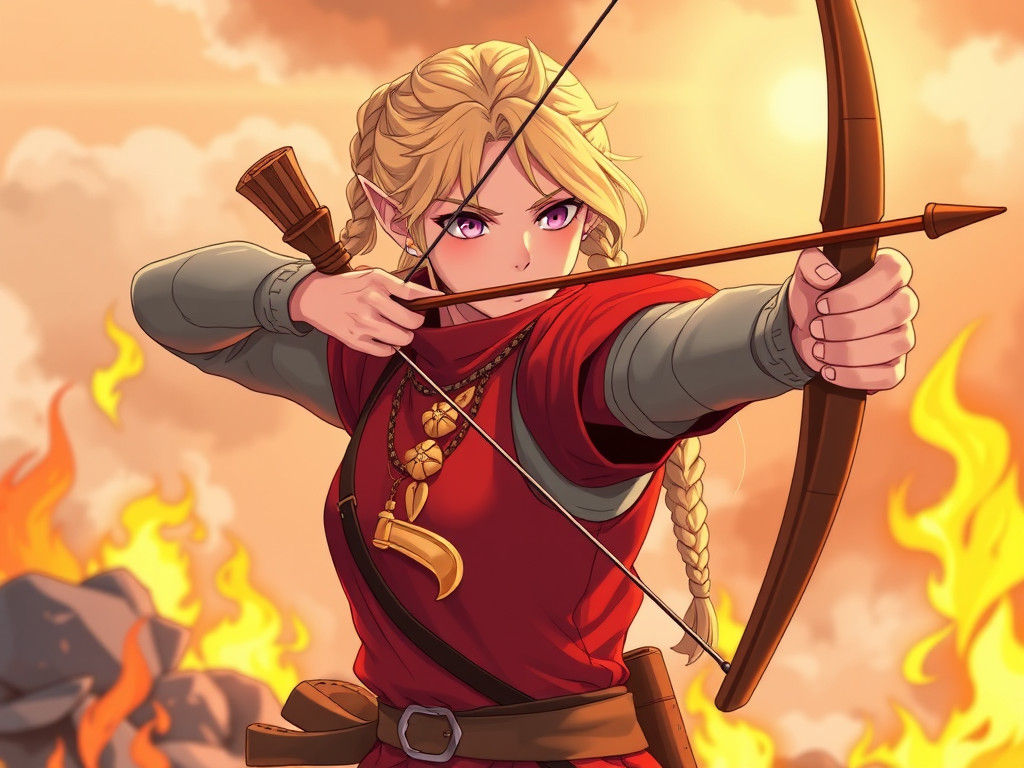 Blonde Archer Taking Aim in Anime Style