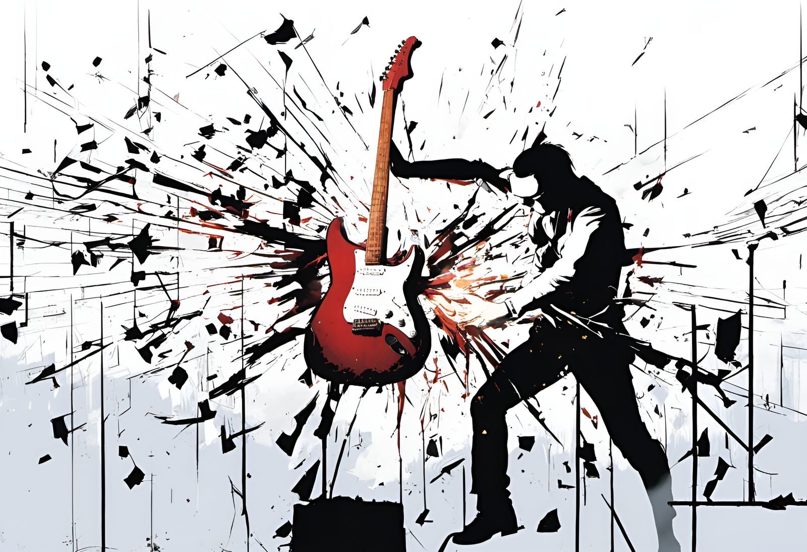 Guitar Player's Musical Energy Blasts a Wall