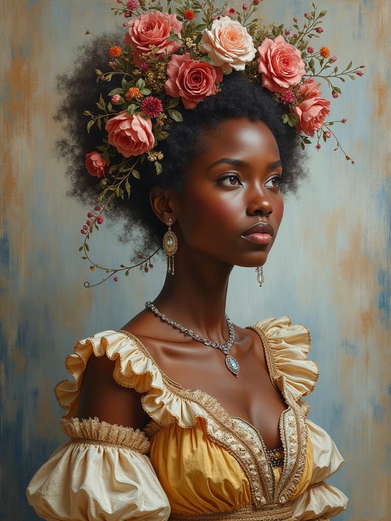 Ethereal Rococo Portrait of German African Woman