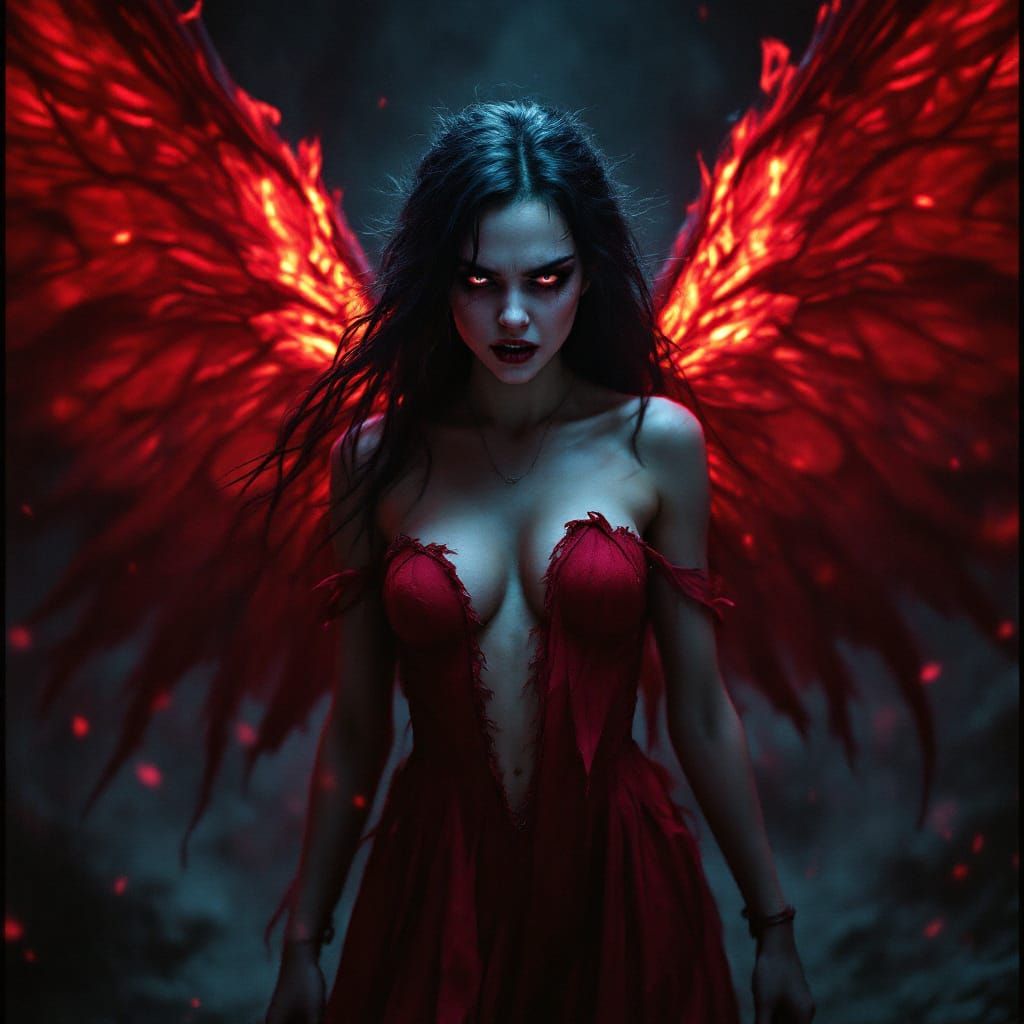 Angry Fairy with Fiery Wings and Red Aura