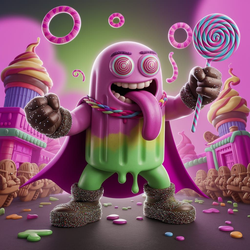 MUNCHMELT: Half-Melted Popsicle Supervillain in Candyland