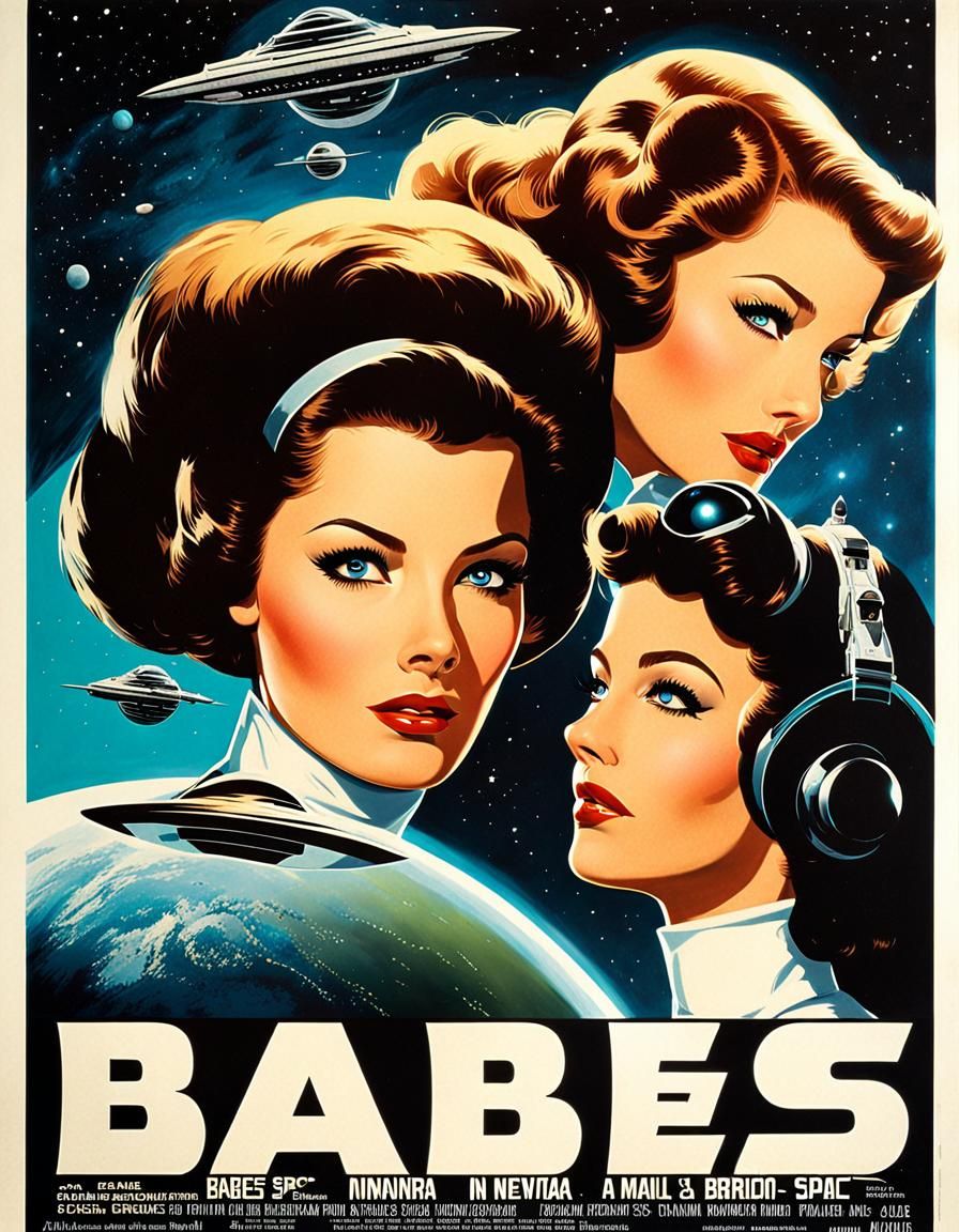 Babes In Space: Retro Sci-Fi Movie Poster