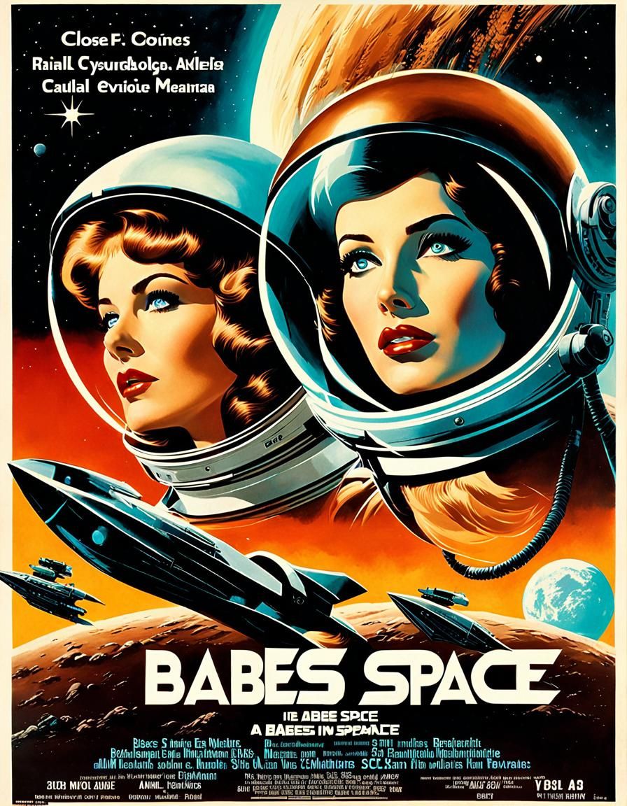 Cyberpunk Babes in Space Movie Poster Illustration