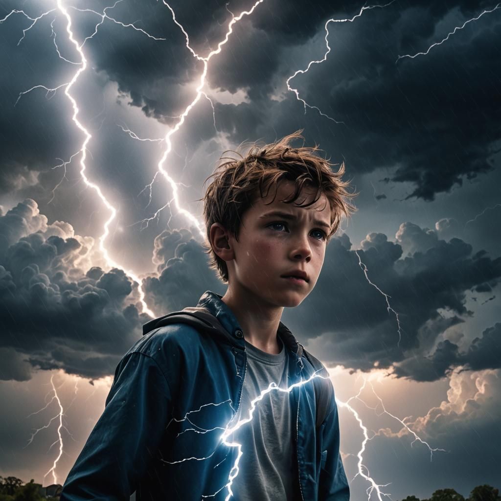 Lightning Boy Cinematic Still with Dramatic Lighting