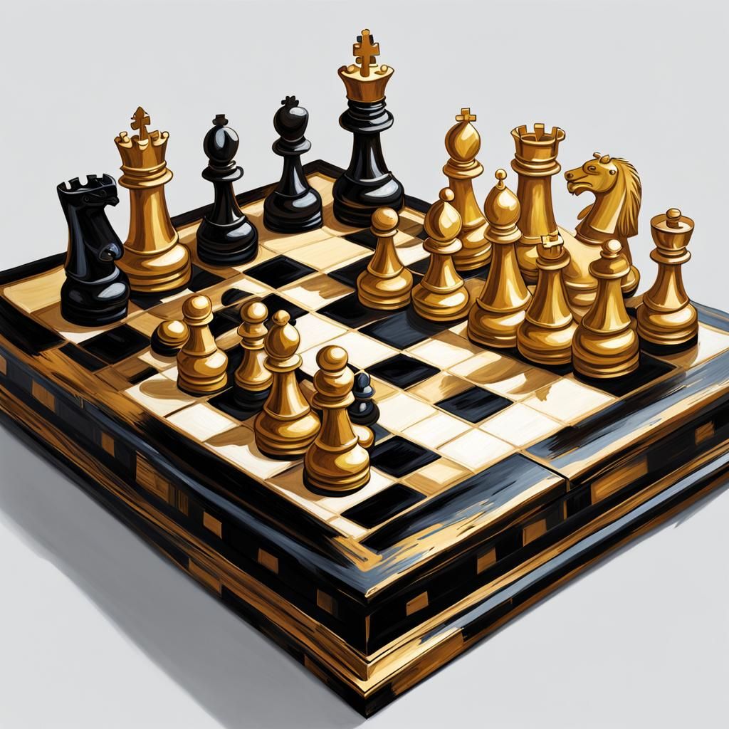 Gold and Red Chess Board Oil Painting