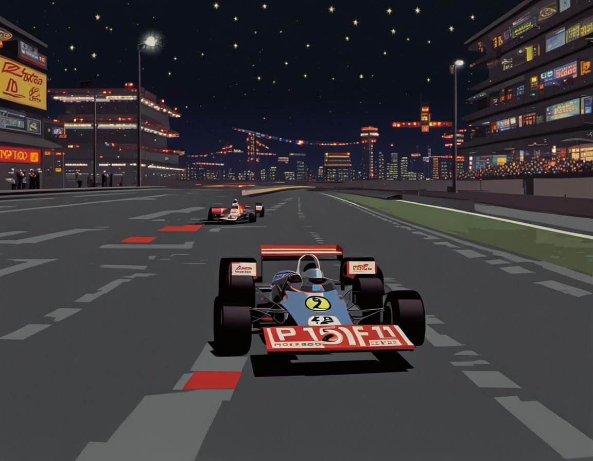 Retro Cityscape Inspired by Atari's Pole Position