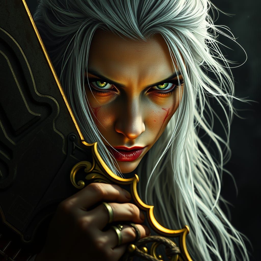 Fierce Pale Skinned Warrior in Photorealistic Portrait