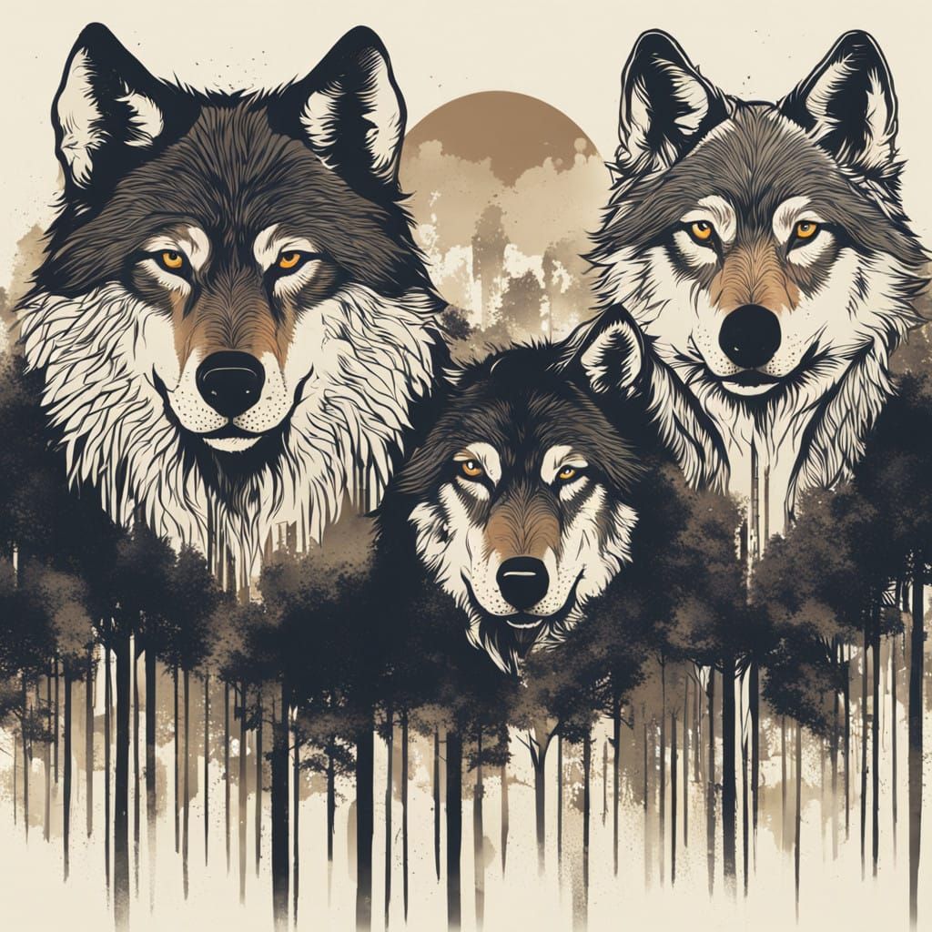 Wild Canine Pack in a Forest Landscape