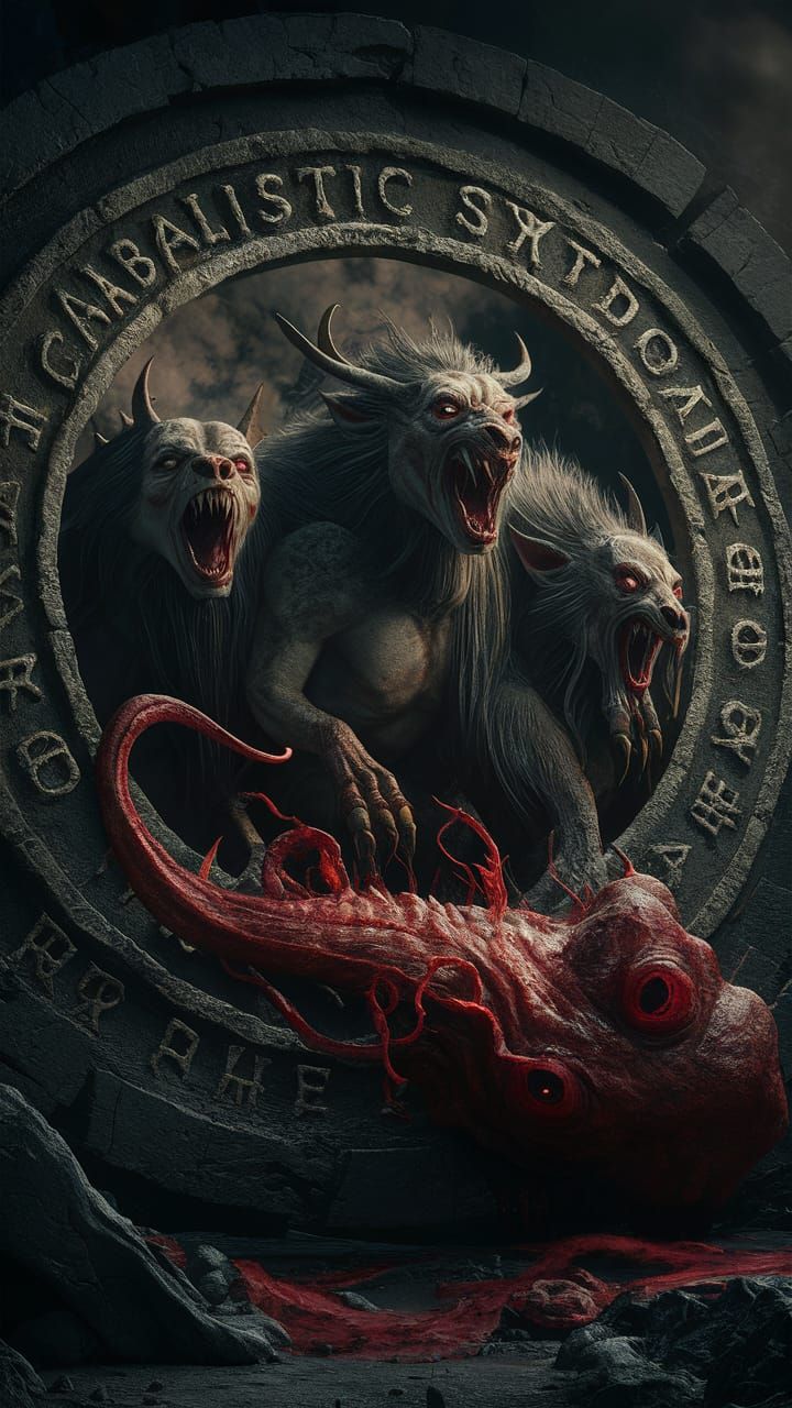 Morbid Satanic Art: Demonic Creatures in Hellish Landscape