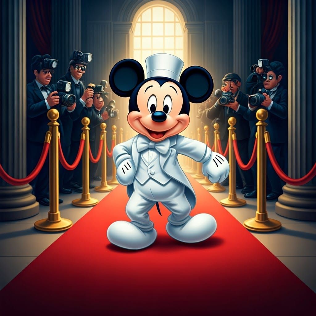 Mickey Mouse Struts Down Luxurious Red Carpet