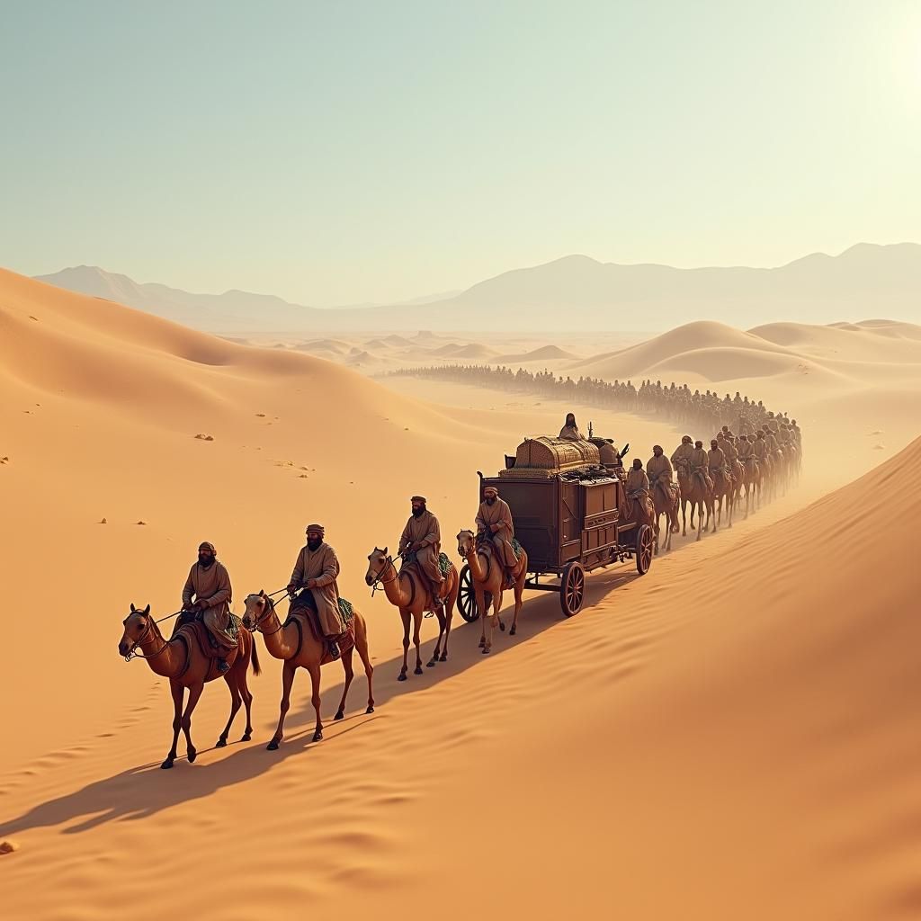 Gobi Desert Caravan, Cinematic Realism, 1250 AD
