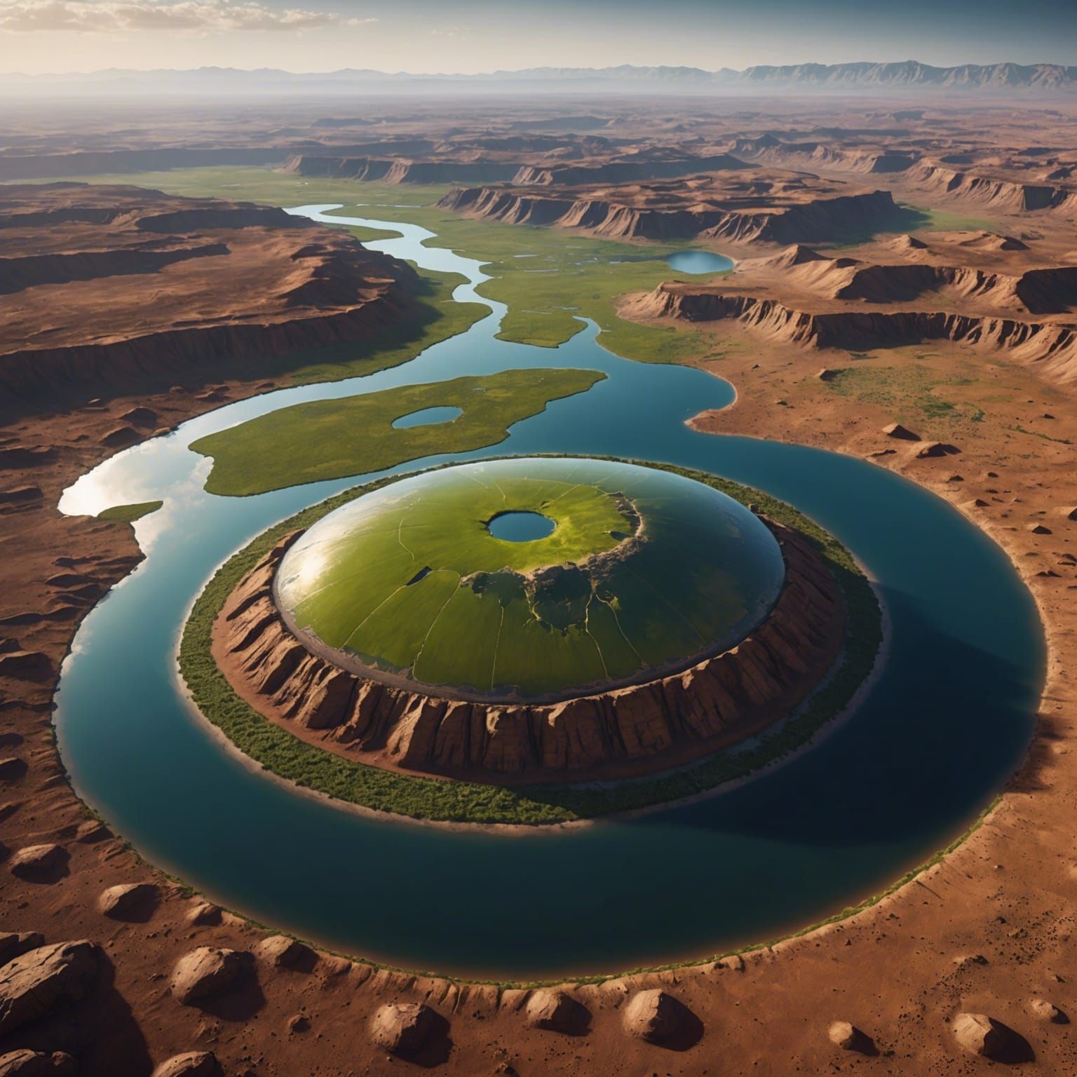 Mars Terraforming: Lakes and Farmlands Under Domes