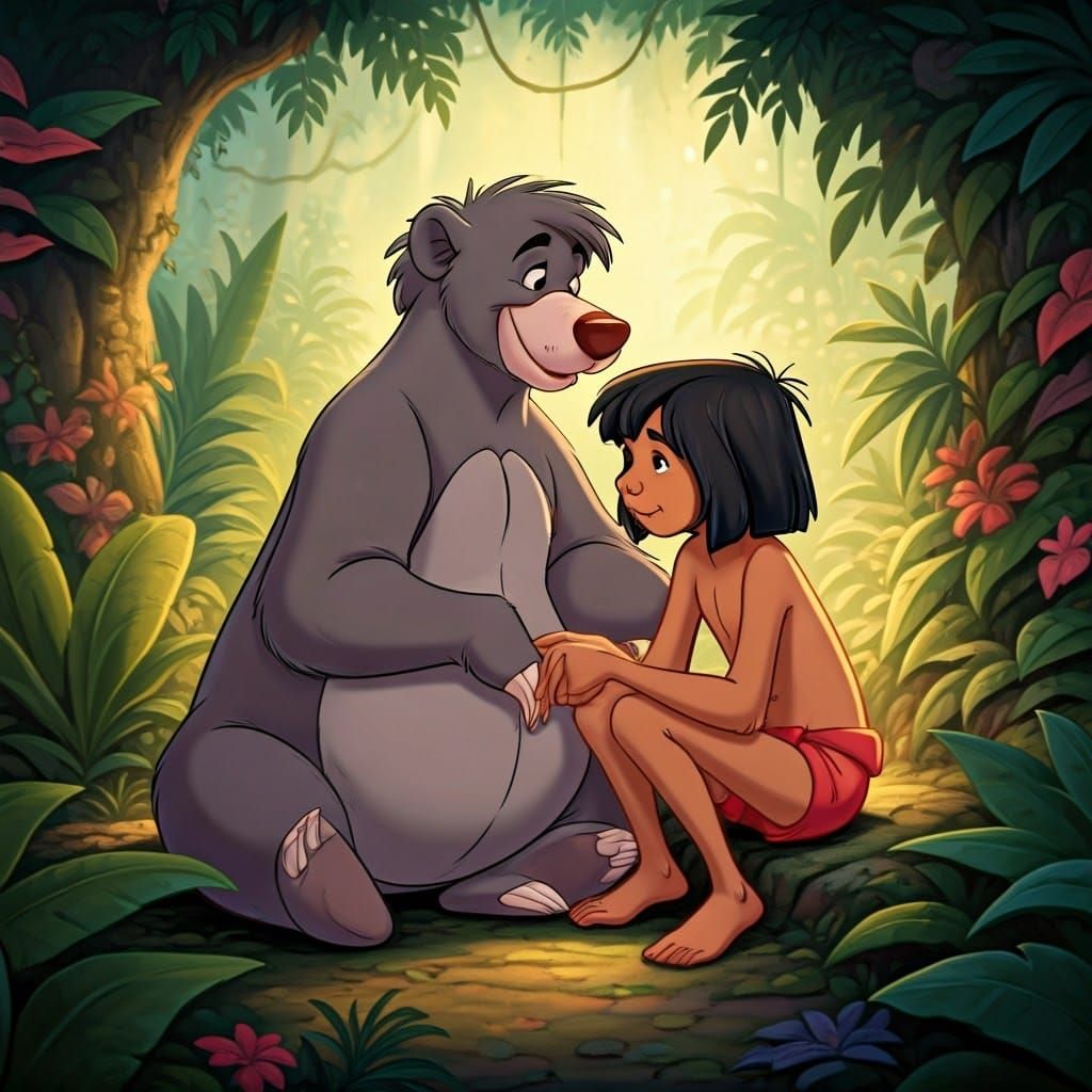 Mowgli and Baloo in Disney-Inspired Jungle Setting