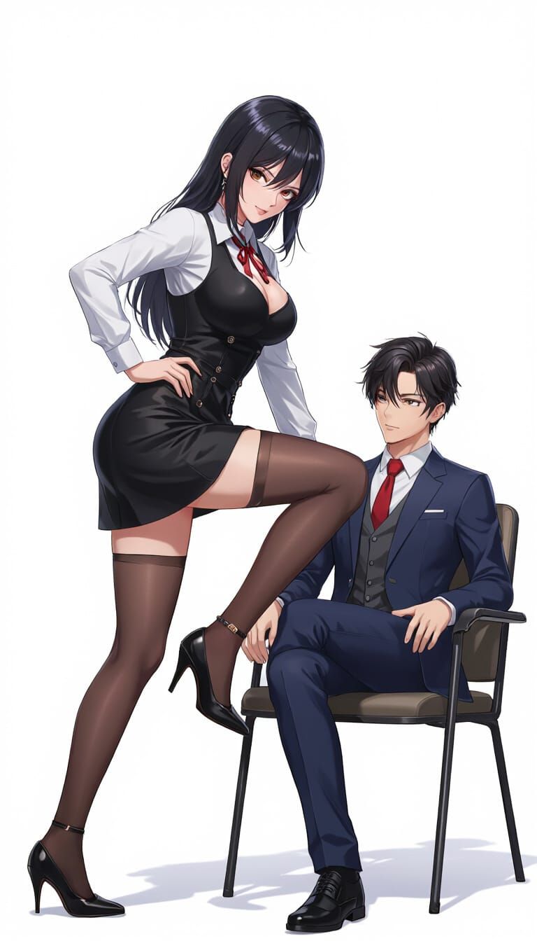 Anime Teacher Stepping on Man in 3D Art Style