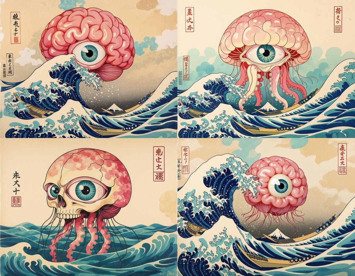 Horrific Japanese Ocean Squalor: A Mixed Media Collage