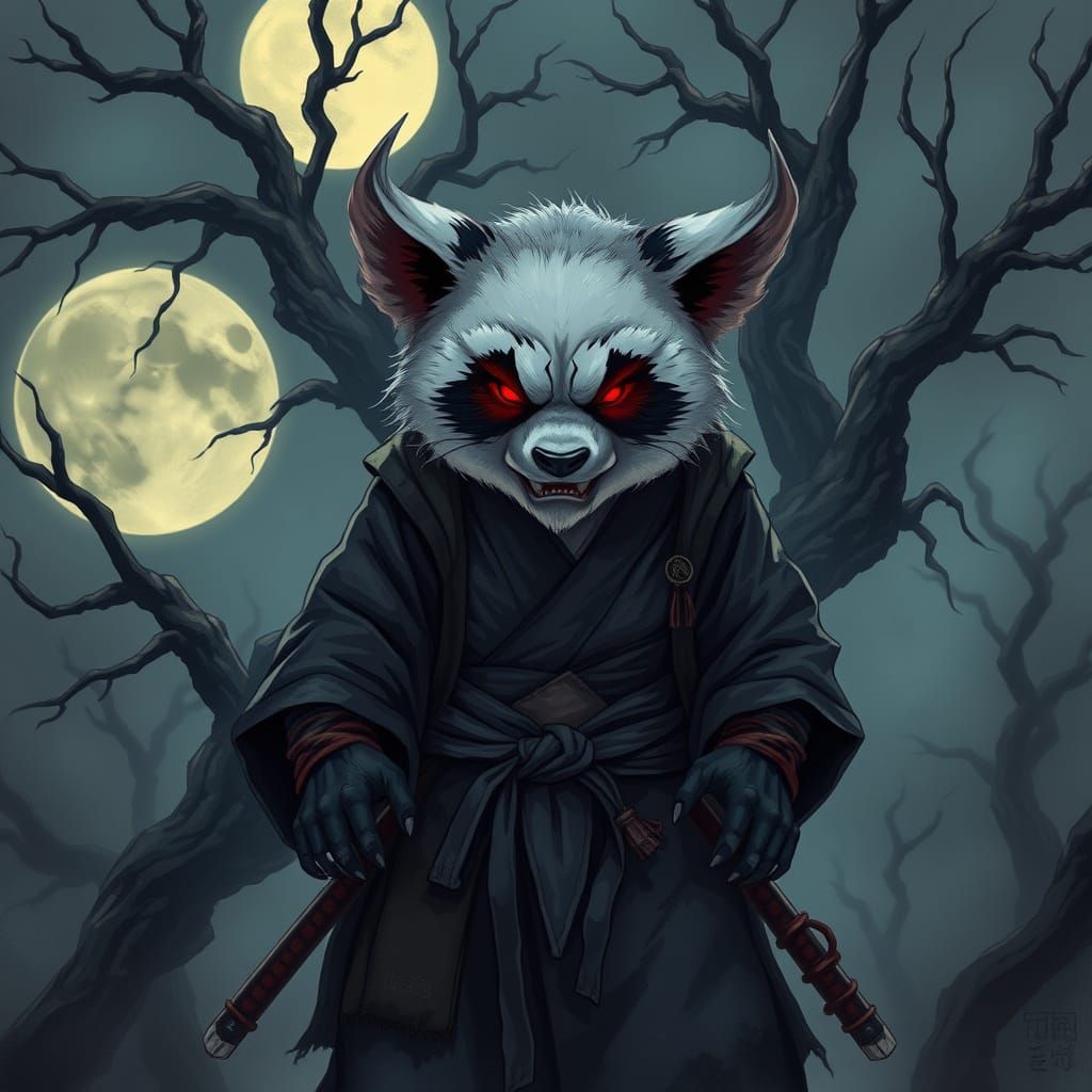 Dark Fantasy Anime Samurai Panda Demon