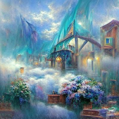 Ethereal Aqua Fantasy Landscape in Luminist Style