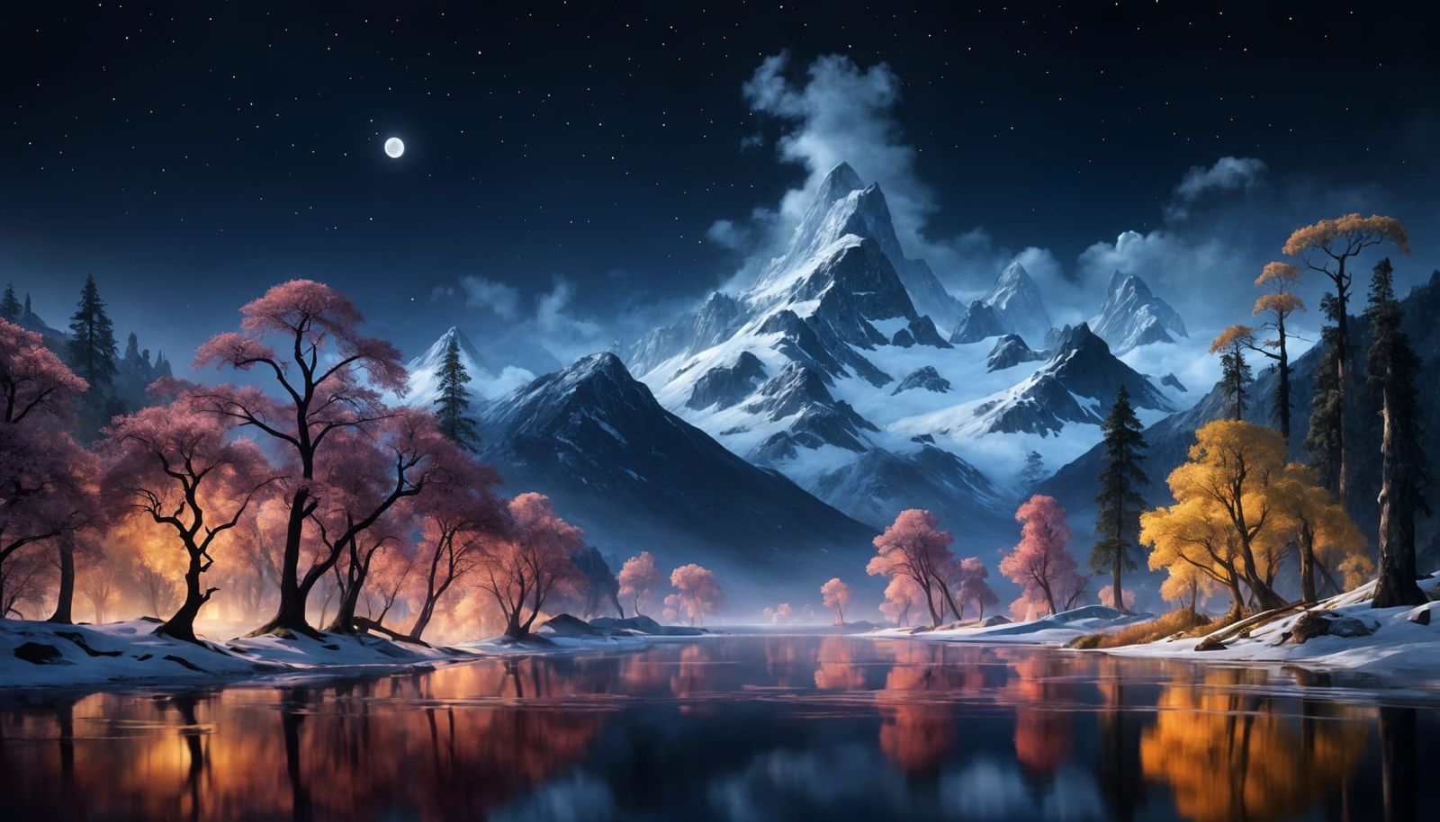 Ethereal Fantasy Landscape with Water and Trees